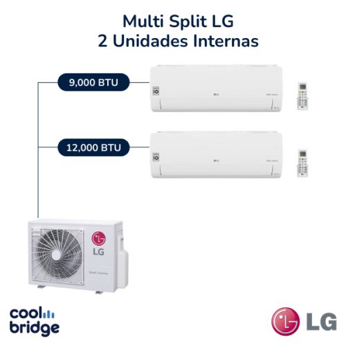 Aire Acondicionado Multi Split Inverter LG de 2 Unidades (9,000 BTU y 12,000 BTU)