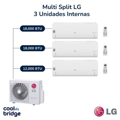 Aire Acondicionado Multi Split Inverter LG de 3 Unidades (12,000 BTU y 2x 18,000 BTU)