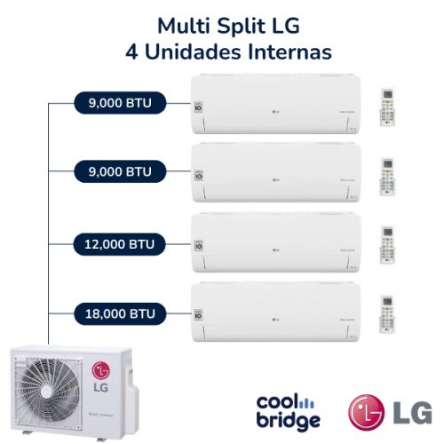 Aire Acondicionado Multi Split Inverter LG de 4 Unidades (2x 9,000 BTU, 12,000 BTU y 18,000 BTU)